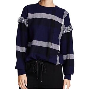 Tory Burch Gwen Plaid Fringe Wool Blend Sweater Size Small Made in Italy